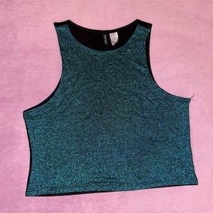 NWOT Women’s Divided by H&M Shiny Green and Black Racer Style Tank Size L